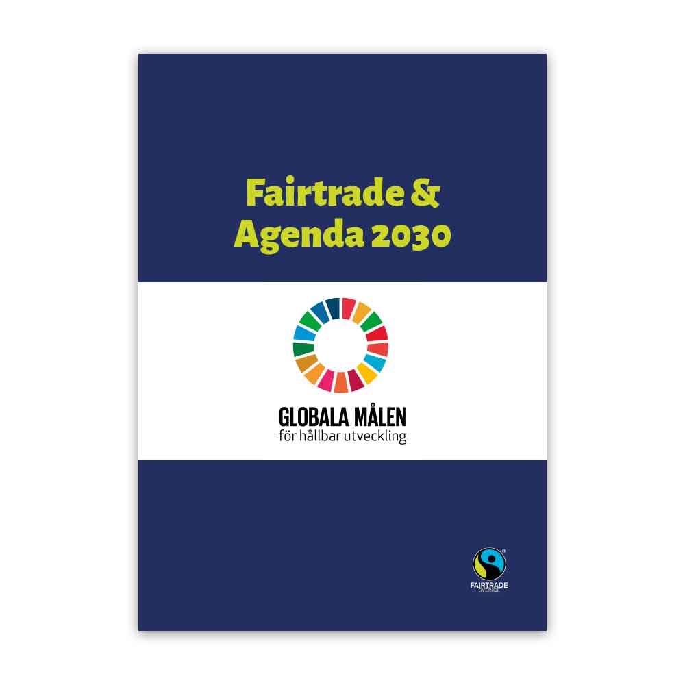 Blå framsida på informationsbroschyr om Fairtrade och Agenda 2030