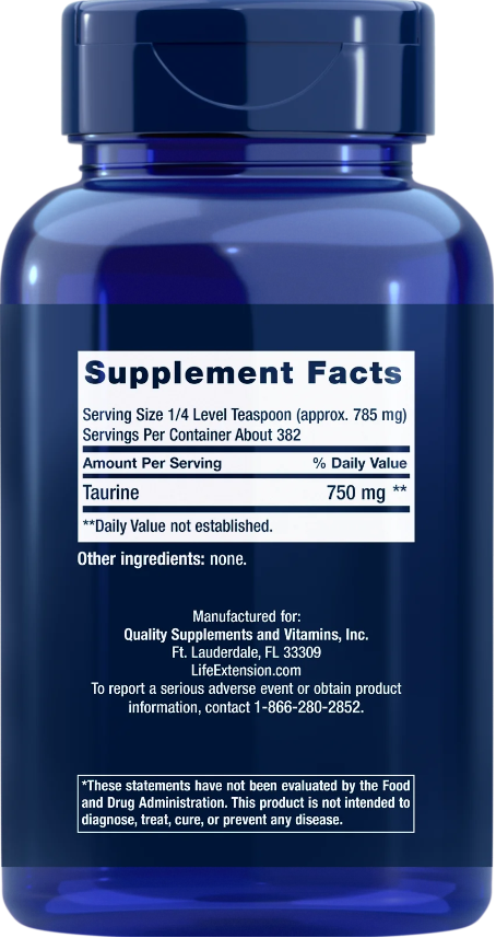 Life Extension Taurine Powder – Rent Taurin i Pulverform (300g) - 2