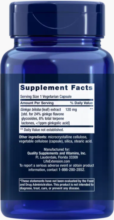 Life Extension Ginkgo Biloba 120 mg – Minne & Fokus (365 kapslar) - 2