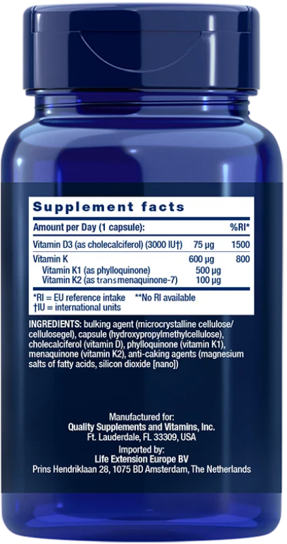 Life Extension Vitamins D and K – Skelett & Kärlhälsa (60 kap) - 2