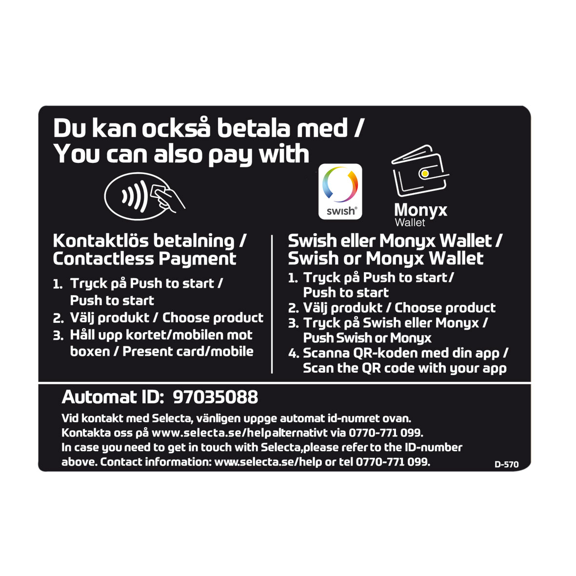 Betalningsinstruktion med unikt Automat id nr.