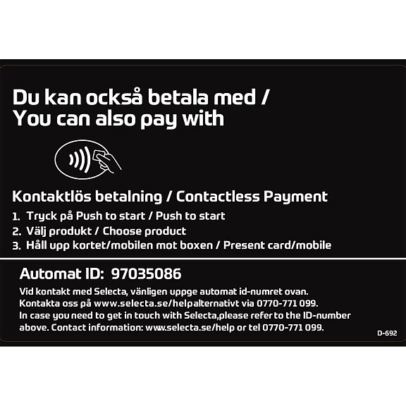 Betalningsinstruktion med unikt Automat id nr.