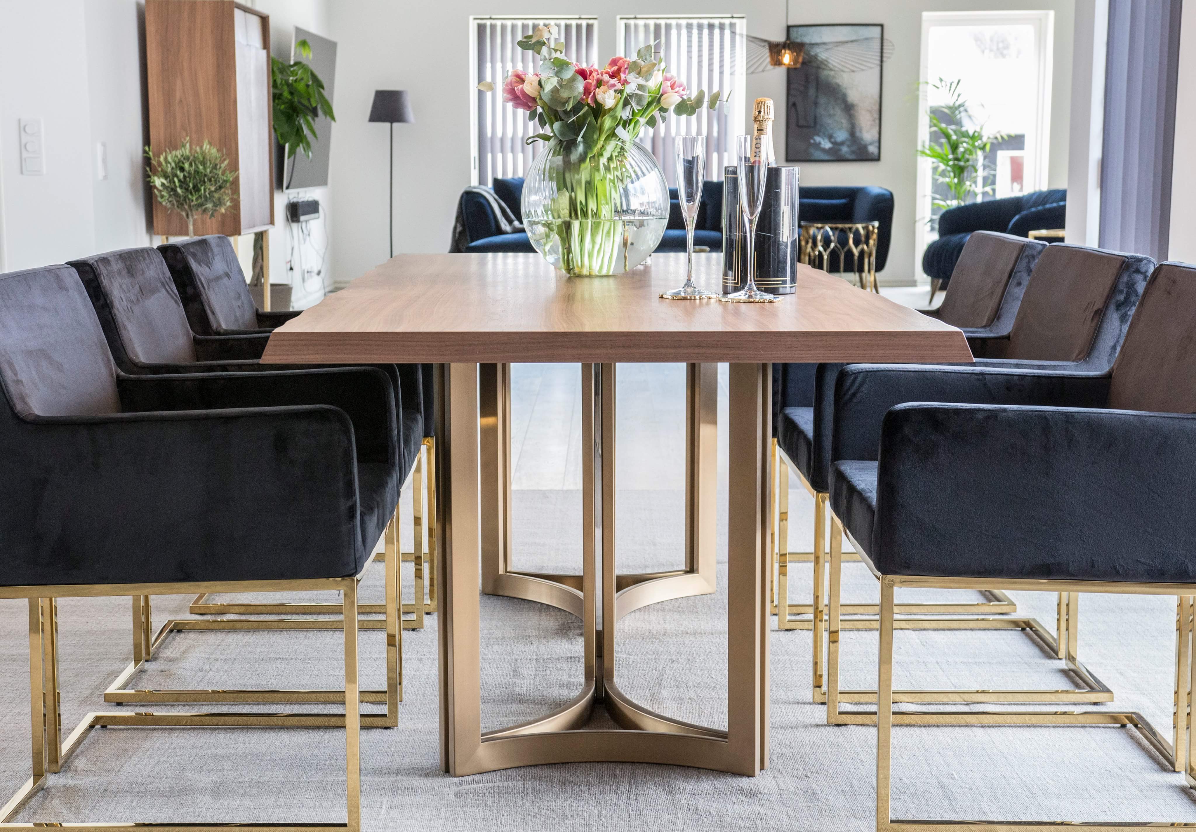 Empire matstol svart sammet/guld med armstöd - 6