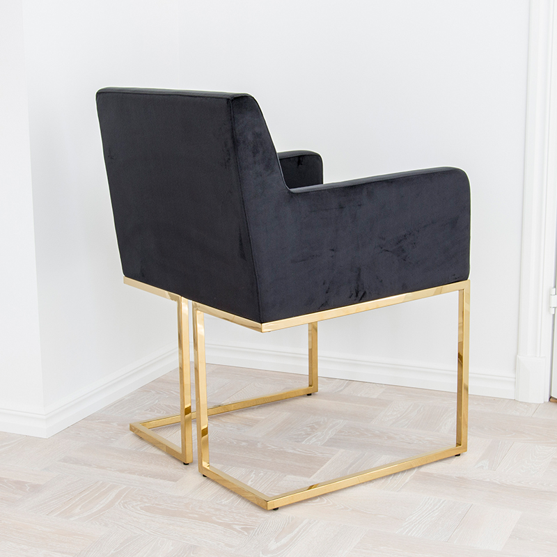 Empire matstol svart sammet/guld med armstöd - 2