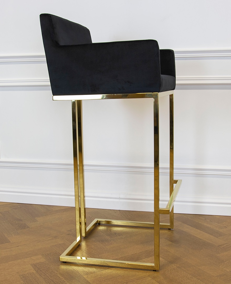 Empire barstol svart sammet/guld med armstöd - 10