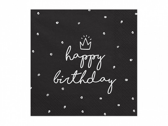 Servetter | 20-pack | "Happy Birthday" krona | Svart