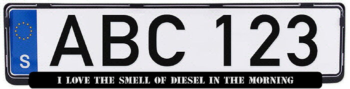 Nummerplåtsdekal "I love the smell of diesel in the morning"