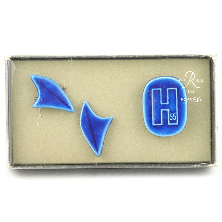 Carl-Harry Stålhane (1955) Turquoise Pottery Brooch and Earrings from H55 Exhibition with Box