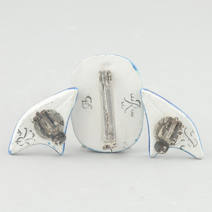 Carl-Harry Stålhane (1955) Turquoise Pottery Brooch and Earrings from H55 Exhibition with Box