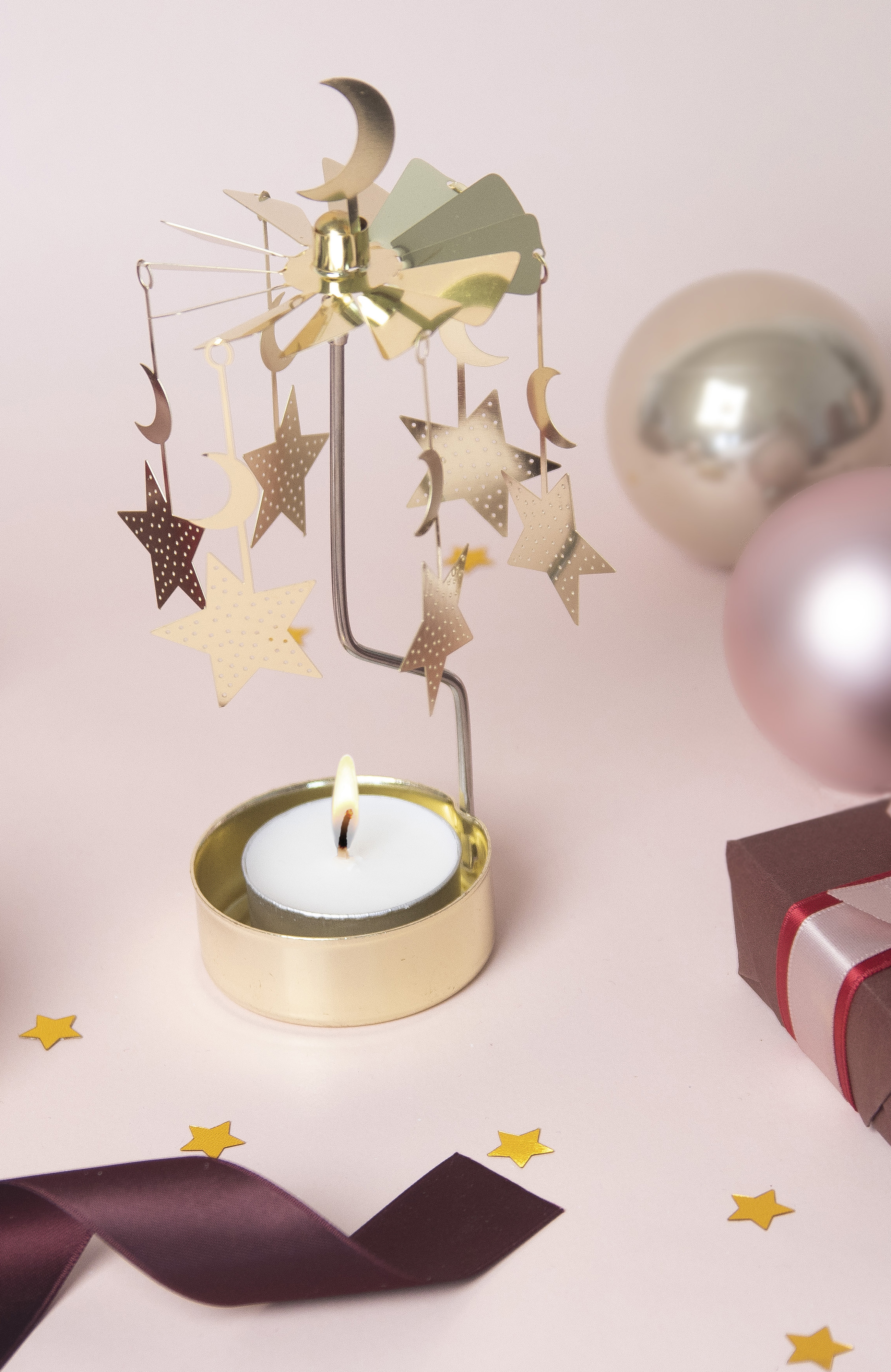 TEALIGHT SPINNER MOON AND STARS - 3
