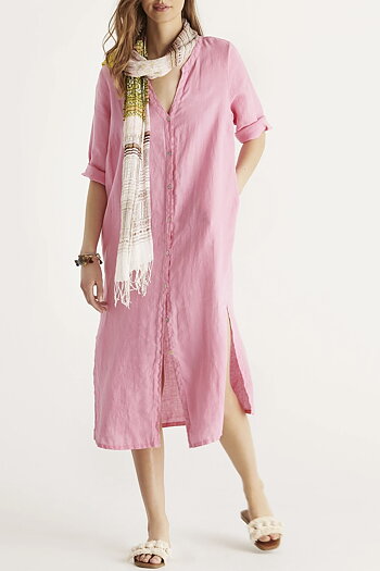In Front - Lino Long Shirt Dress Pink