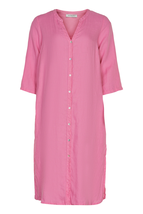 In Front - Lino Long Shirt Dress Pink - 2
