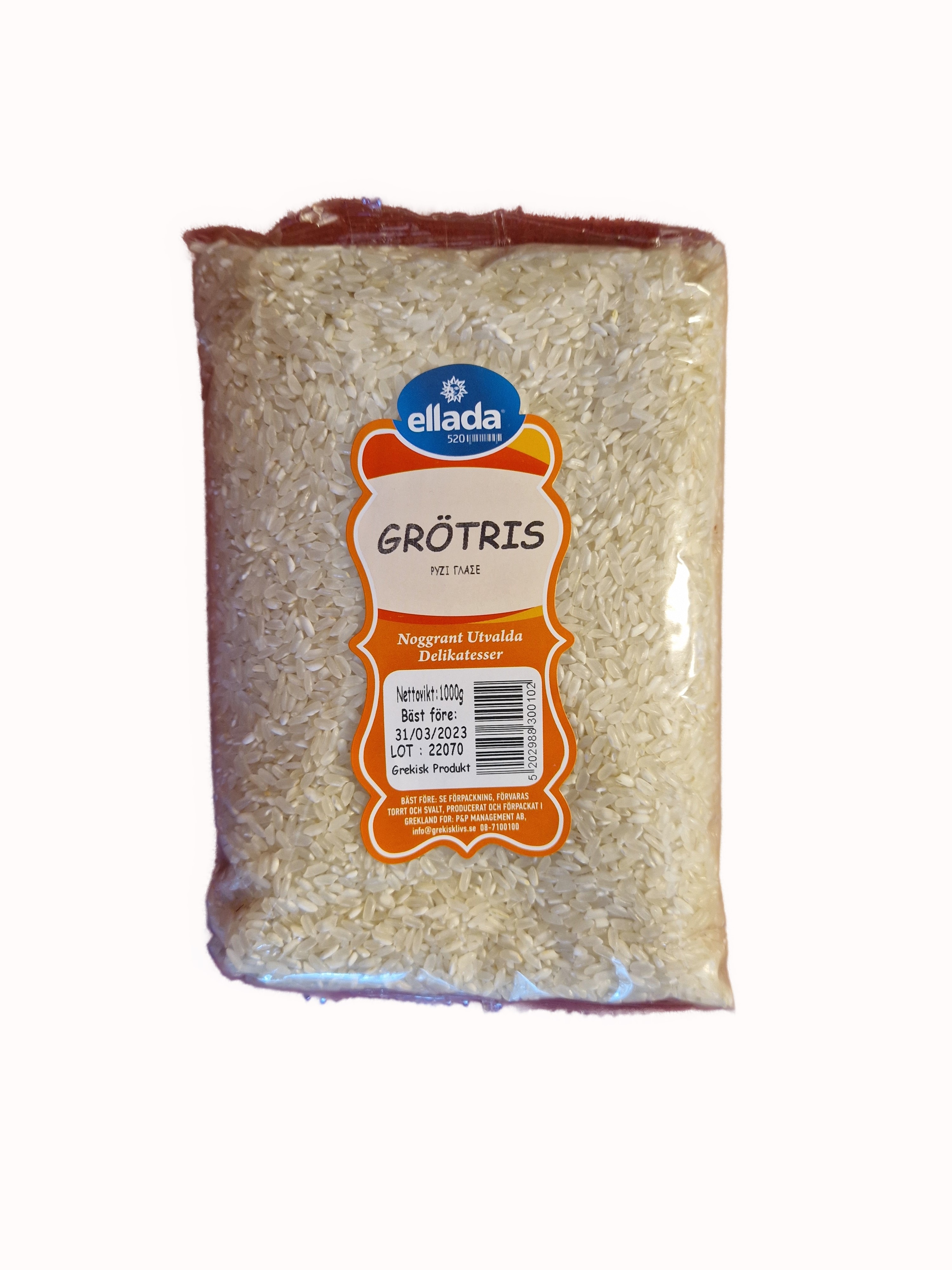 Medelkornigt grekiskt ris, glase, 1kg, ellada 520