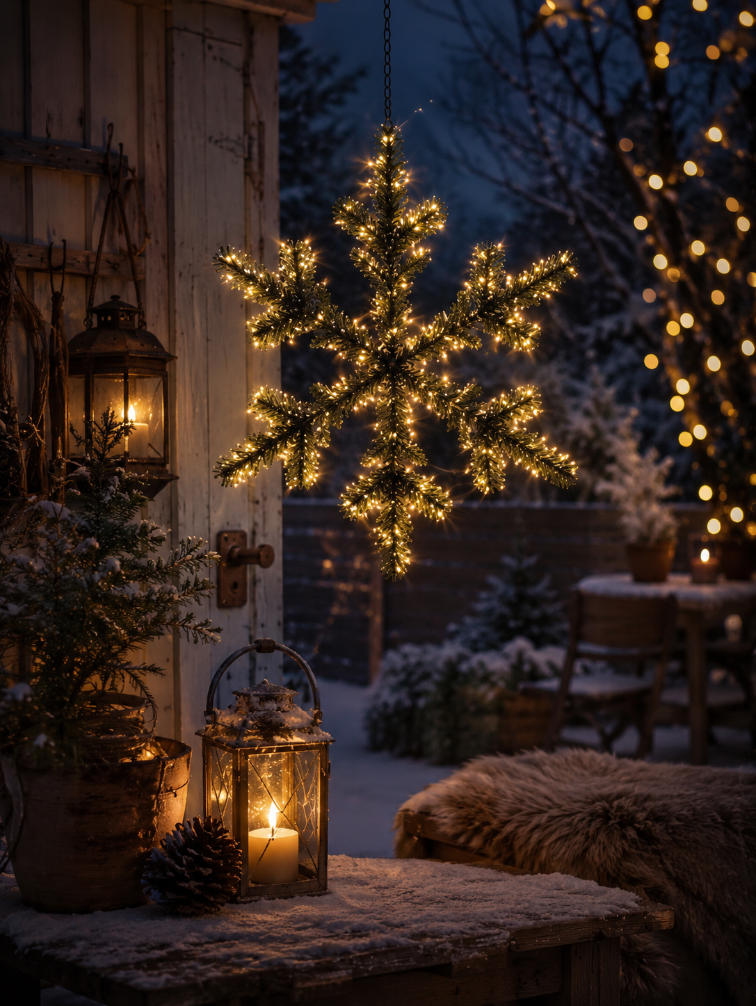 Snowflake wreath with lighting - Ø 63 cm - 4