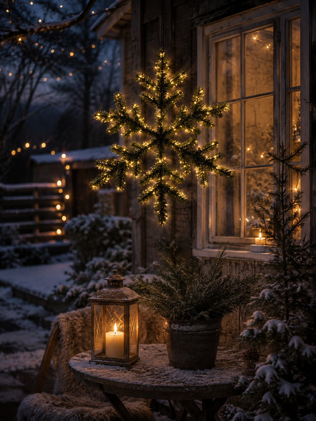 Snowflake wreath with lighting - Ø 63 cm - 10