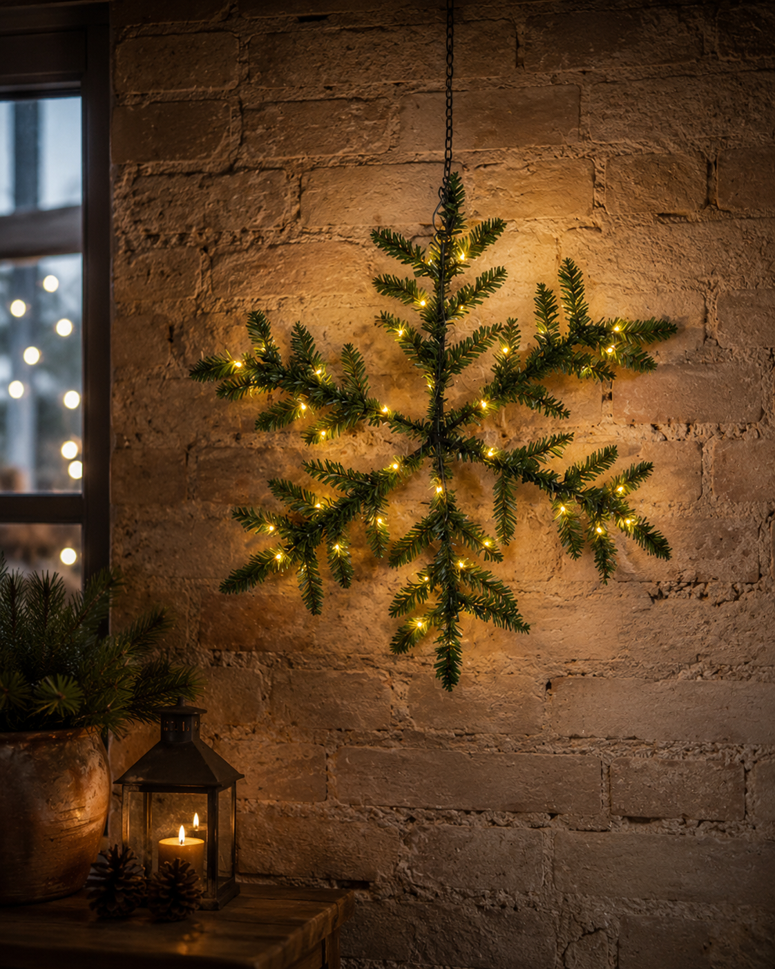 Snowflake wreath with lighting - Ø 63 cm
