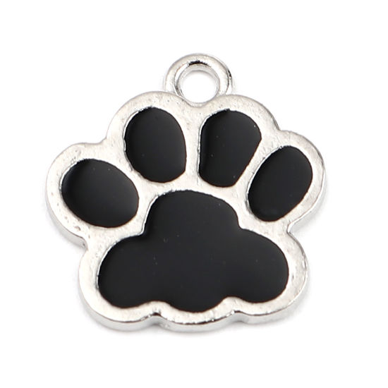 Charm  Enameld Paw, Black silver