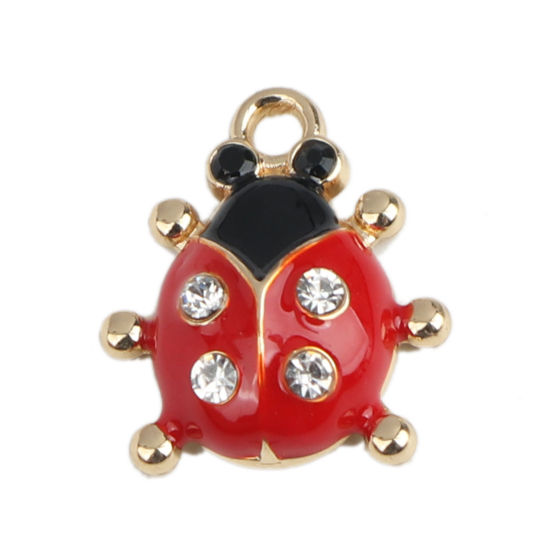 Charm   enamel ladybug red rhinestones