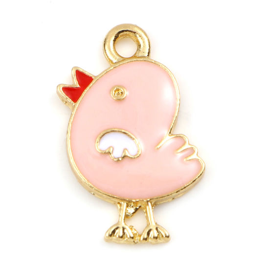 Charm  enameld  Chicken  Gold Pink