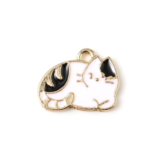 Charm enameld  Cat ,  White black lay