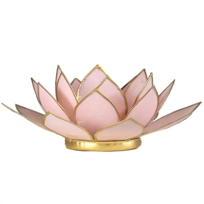 Lotus Atmospheric Light Pastel Pink Gold Trim -- 13.5 Cm