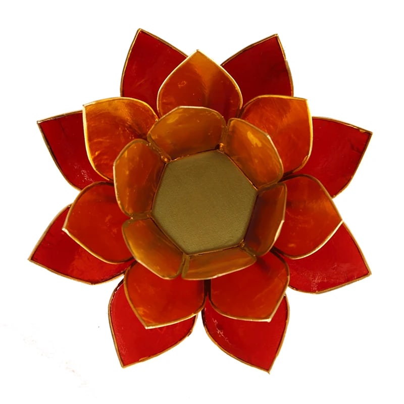 Lotus Atmospheric Light Yellow/Orange/Red Gold Trim -- 13.5 Cm - 2