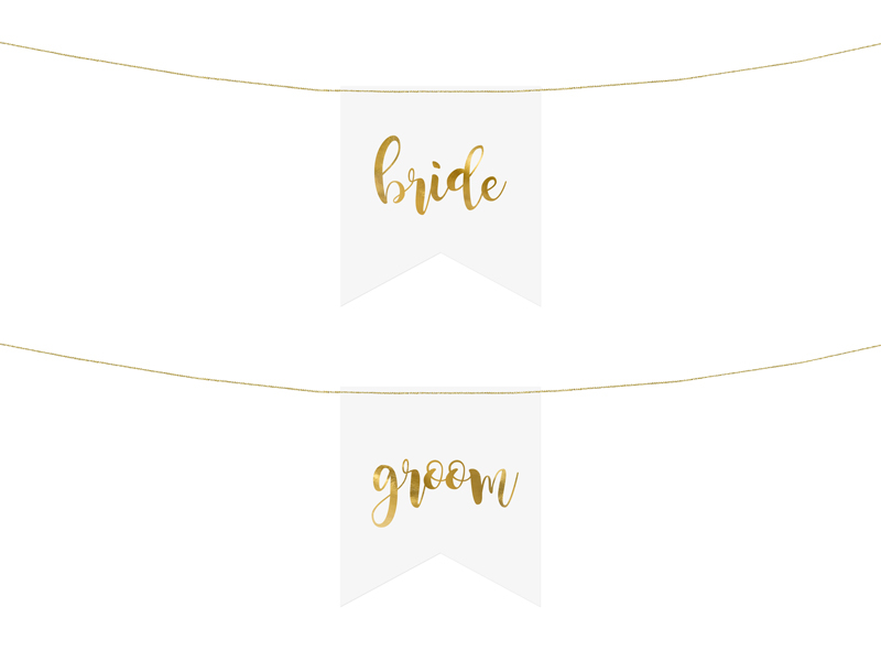 Stolshängare | "Bride" & "Groom" | Vit med guldtext - 1