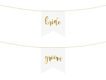 Stolshängare | "Bride" & "Groom" | Vit med guldtext - 1