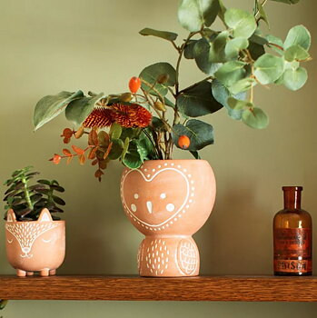 Kruka liten terrakotta Uggla retro design bohemisk lantlig stil Gårdsromantik