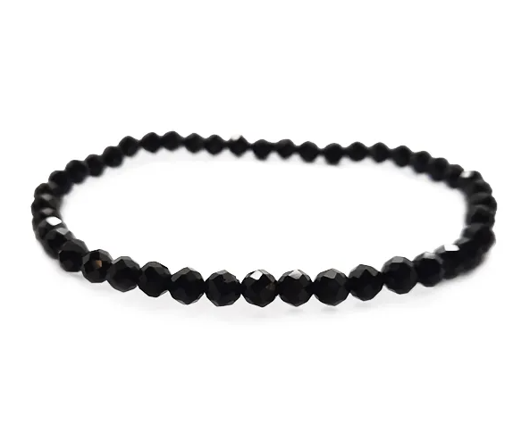 Fasettslipad  SvartTurmalin Armband på elastisk tråd- 4mm Pärlor 