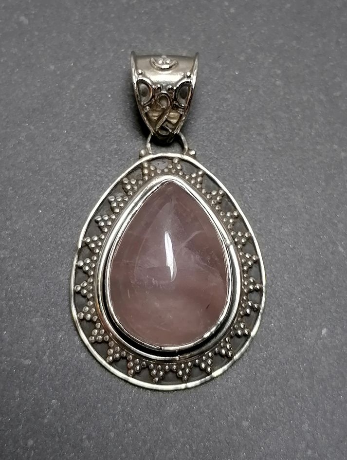 Rosenkvarts Sterling silver filigran Cabochon hänge   - Droppe