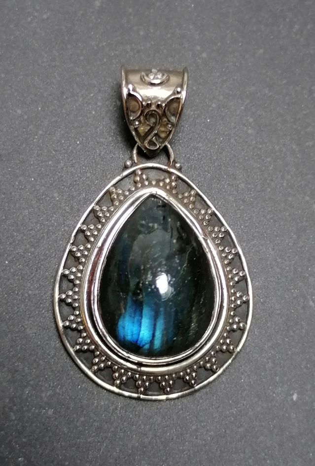 Labradorit Sterling silver filigran cabochon hänge - Droppe