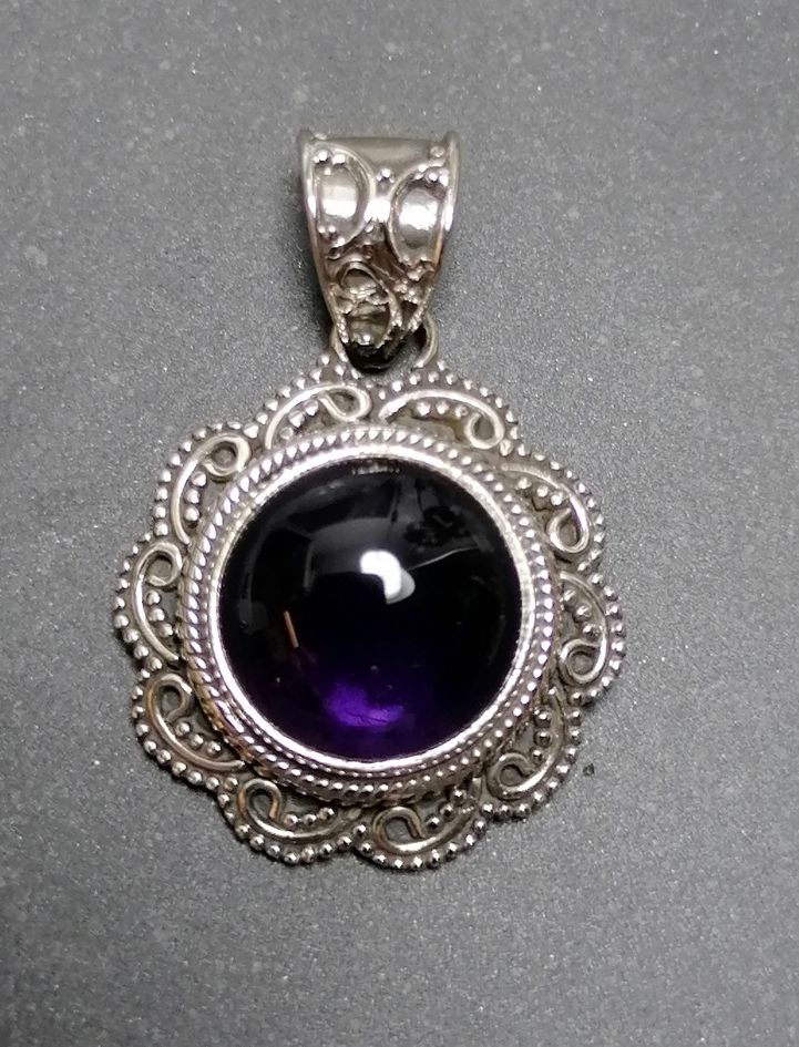 Ametist Sterling silver filigran Cabochon hänge  -  Blomma