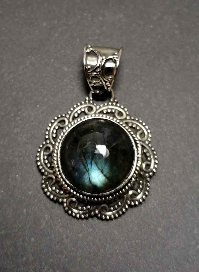 Labradorit Sterling silver filigran Cabochon hänge  -  Blomma