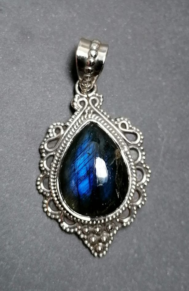 Labradorit Sterling silver filigran cabochon hänge   - Dekorativ  Droppe