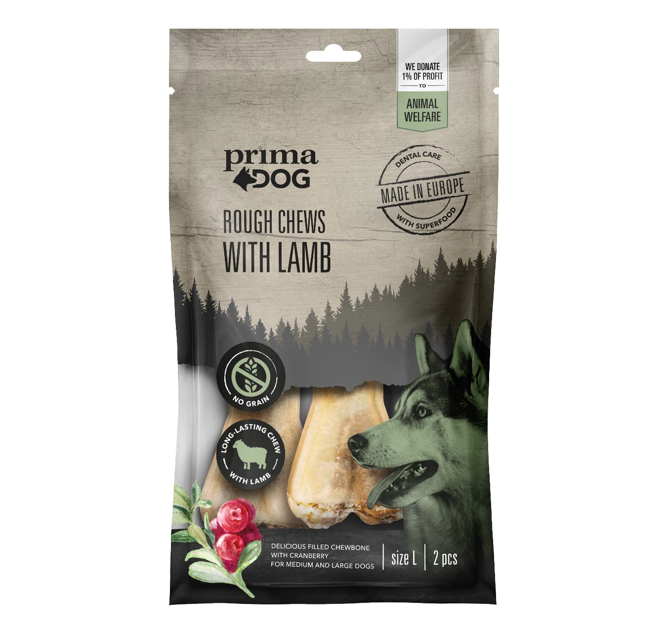 PrimaDog ROUGH CHEWS- Lamb & Cranberry L  2-pack.