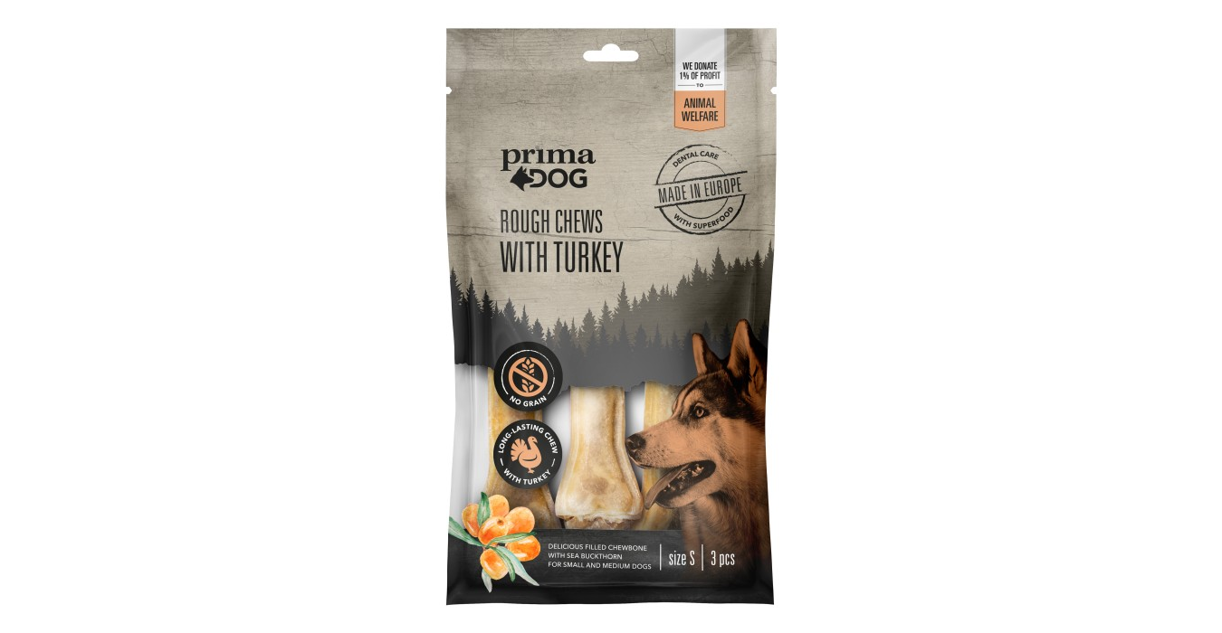 PrimaDog Rough Chews- Turkey & Sea Buckthorn S  3-pack