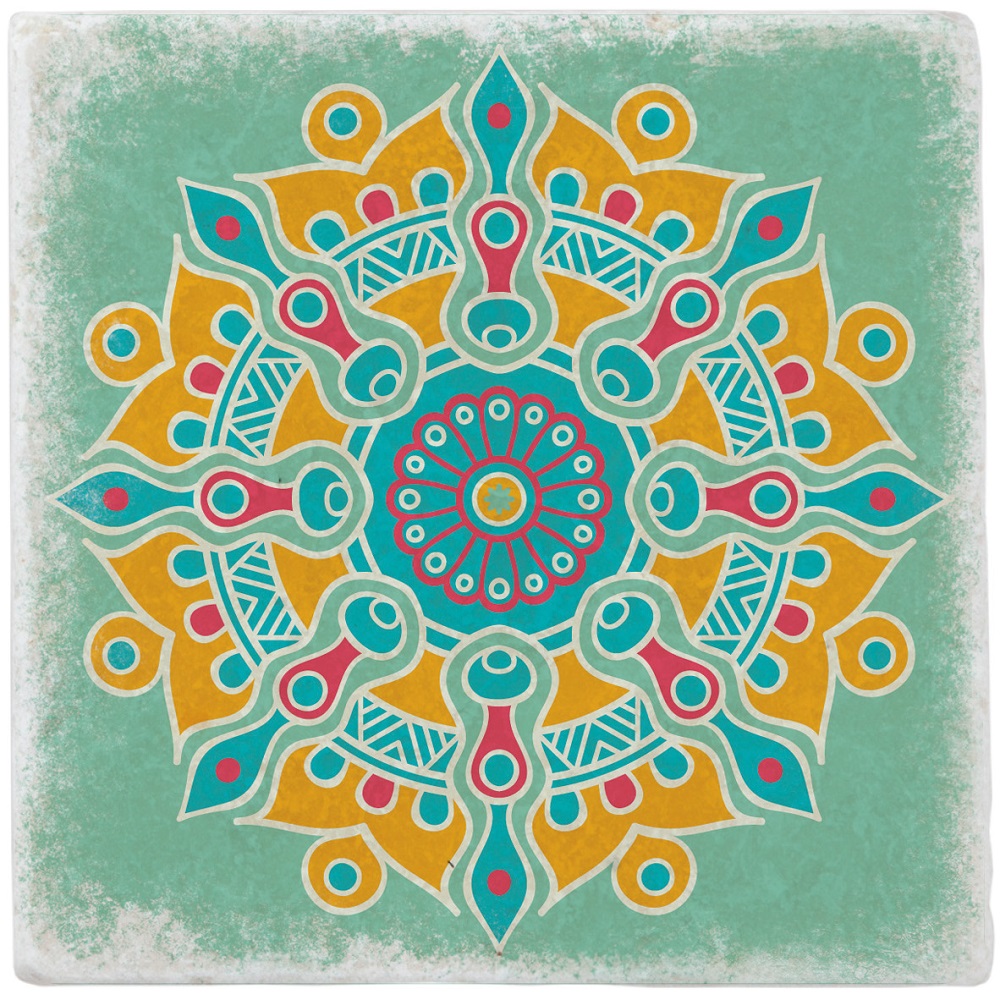 Marmorplatta, Ljusgrön med gul/röd mandala