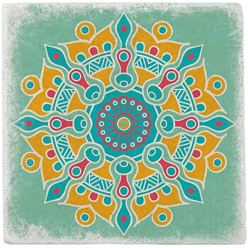 Marmorplatta, Ljusgrön med gul/röd mandala