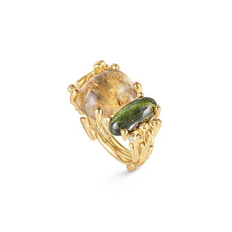 BoHo Ring Dobbelt 18k med rutil og turmalin