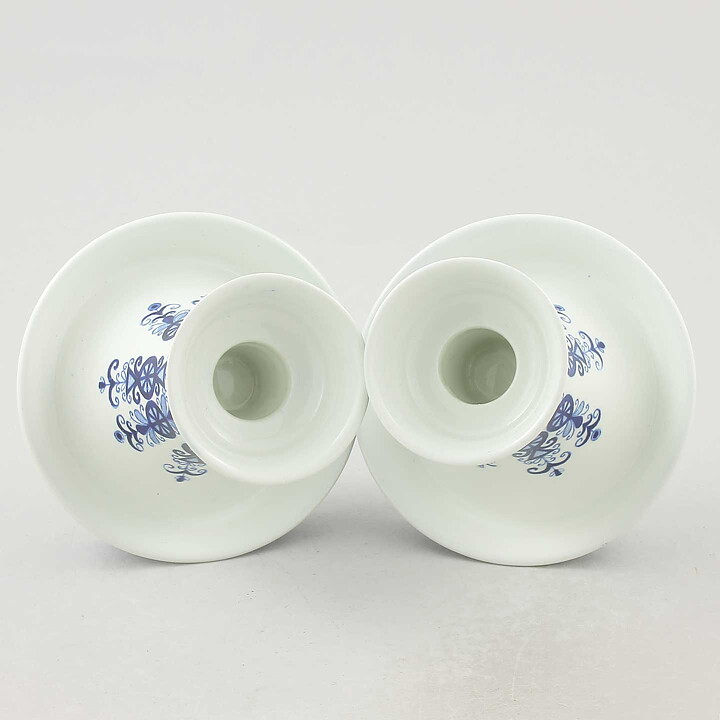 Raija Uosikkinen (Antica 1960s) Two Candleholders with Blue Geometric Pattern 13 cm
