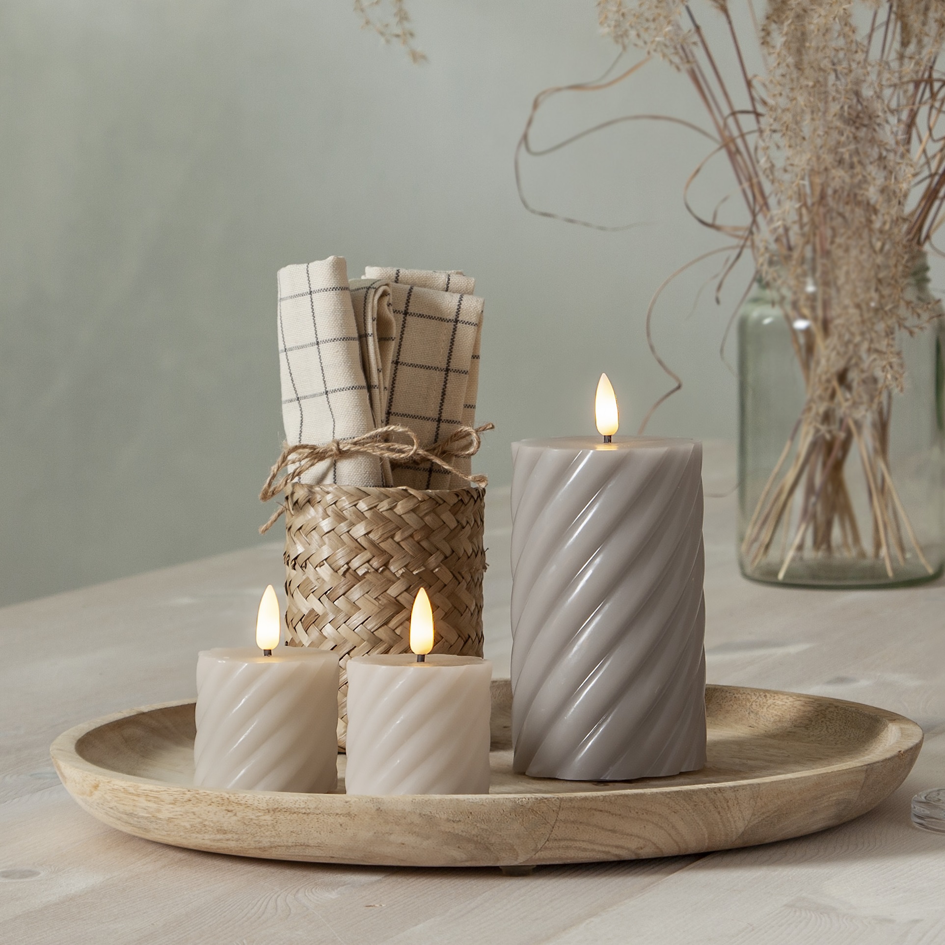 2-pack blockljus LED Twist. Beige 7,5 cm. Batteriljus med timer  - 3