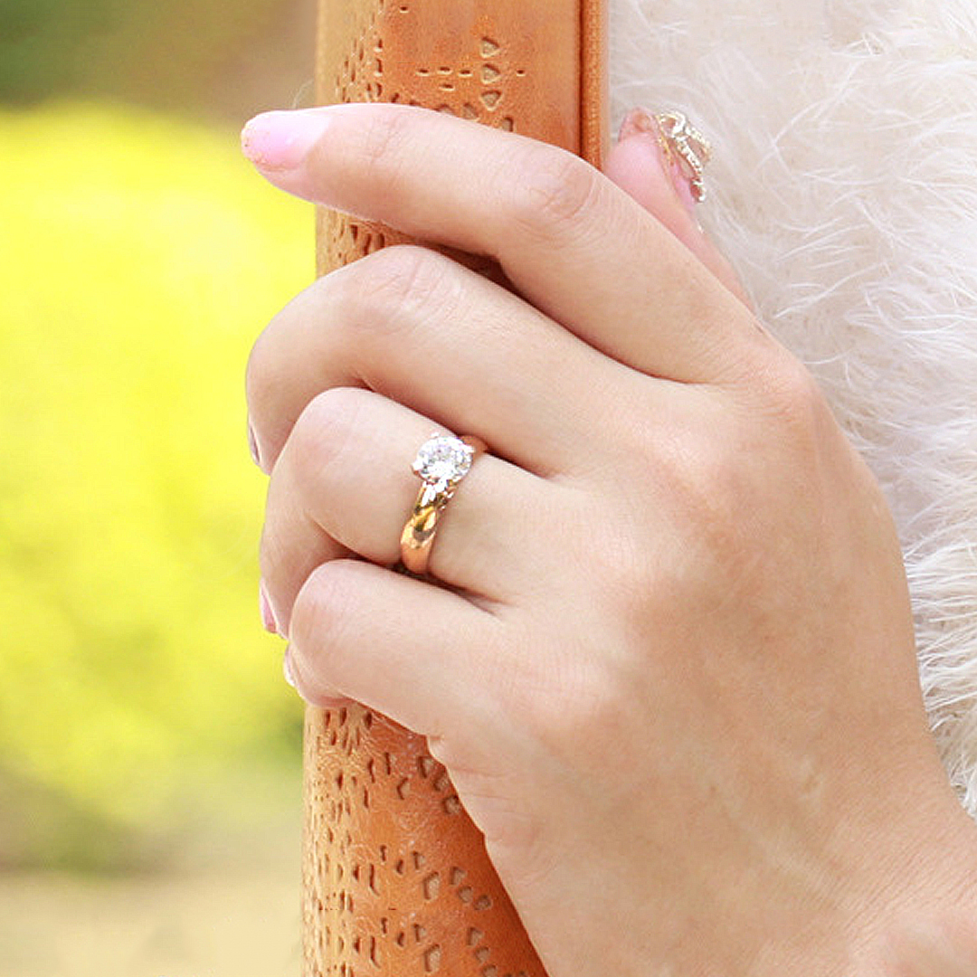 Ring  Elegant Golden Stone - Guld Stor CZ Diamant 316L - 3