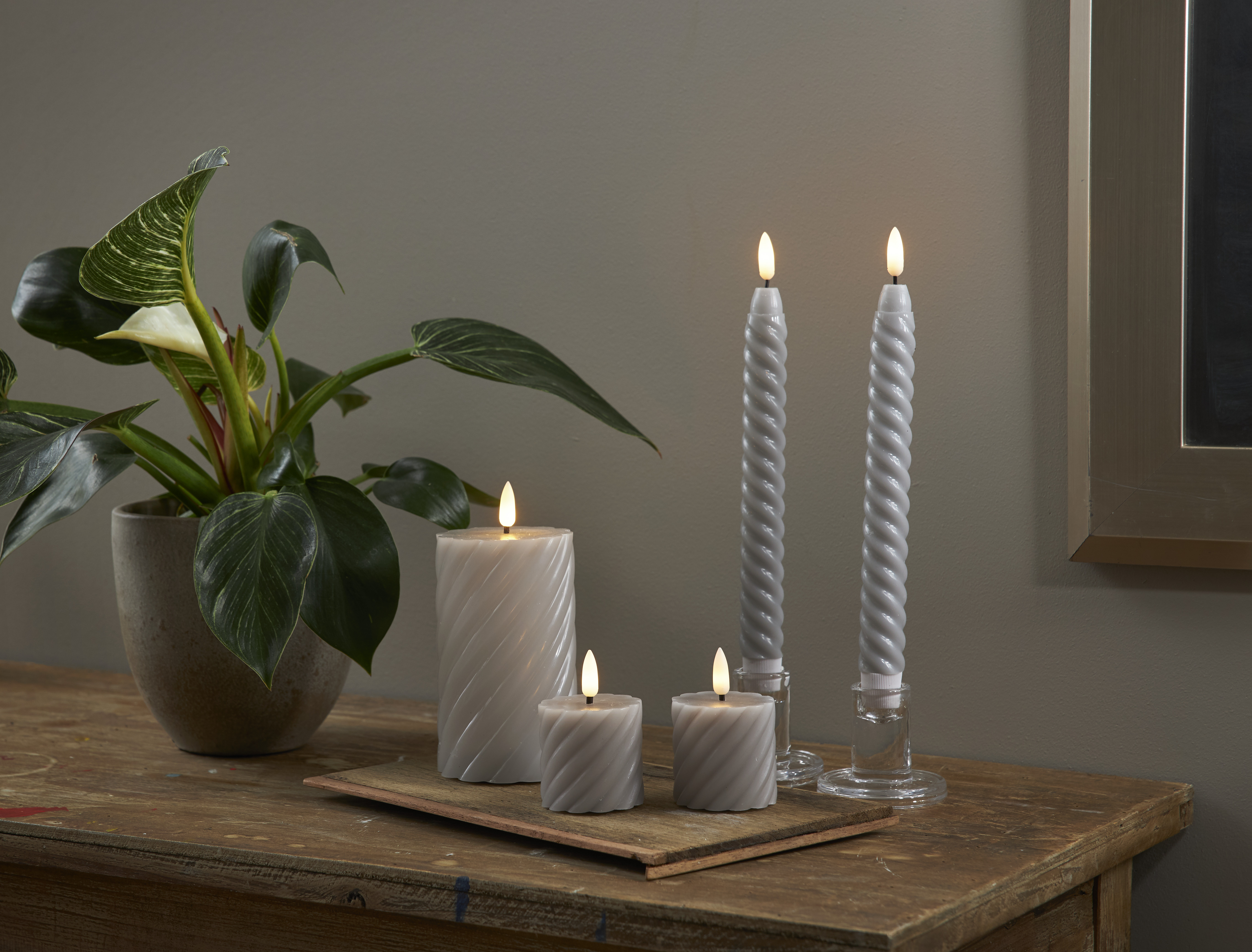2- pack blockljus LED Twist. Grå 7,5 cm. Batteriljus med timer  - 3
