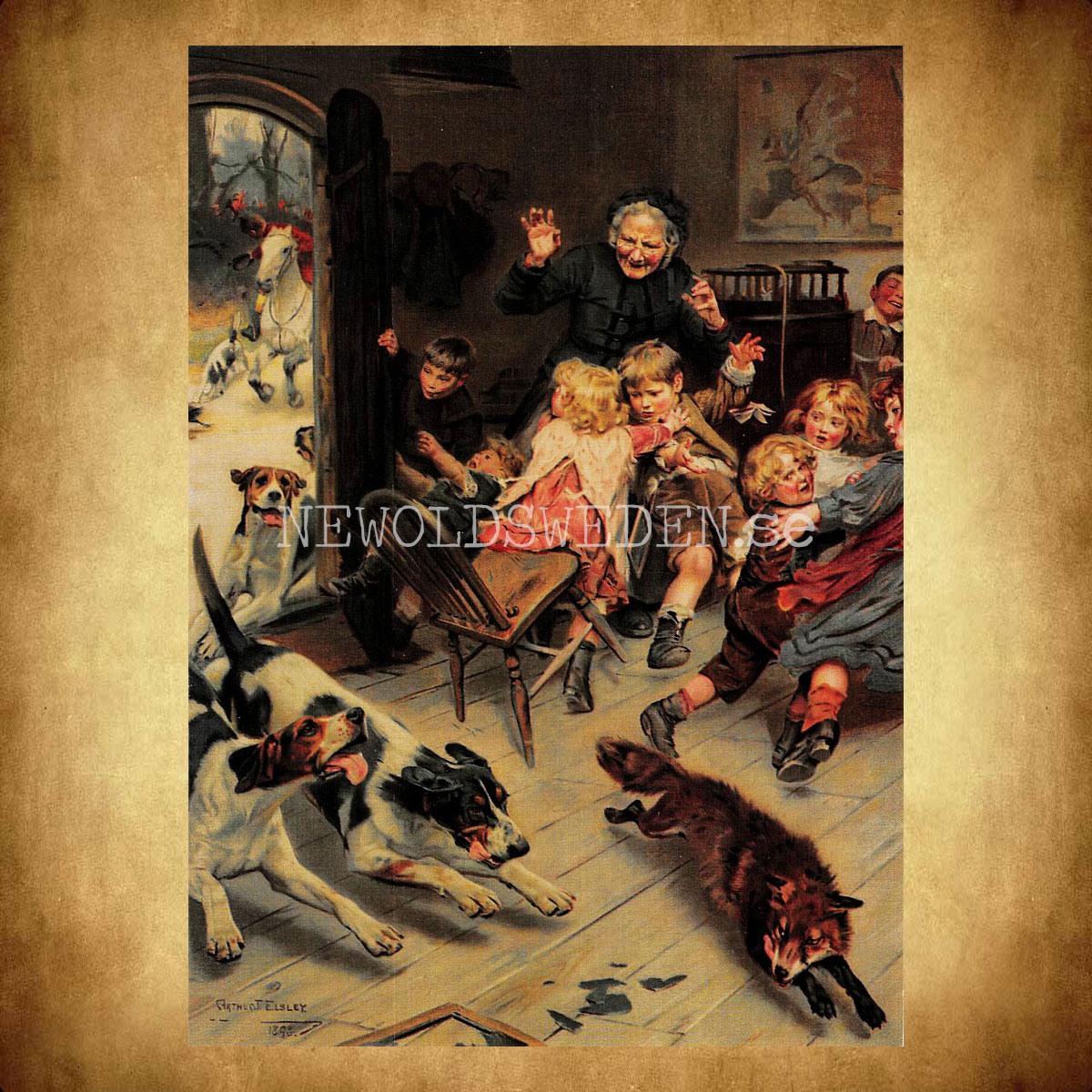 Rävjakt Arthur T. Elsley 1898 - Vykort A5 - 2