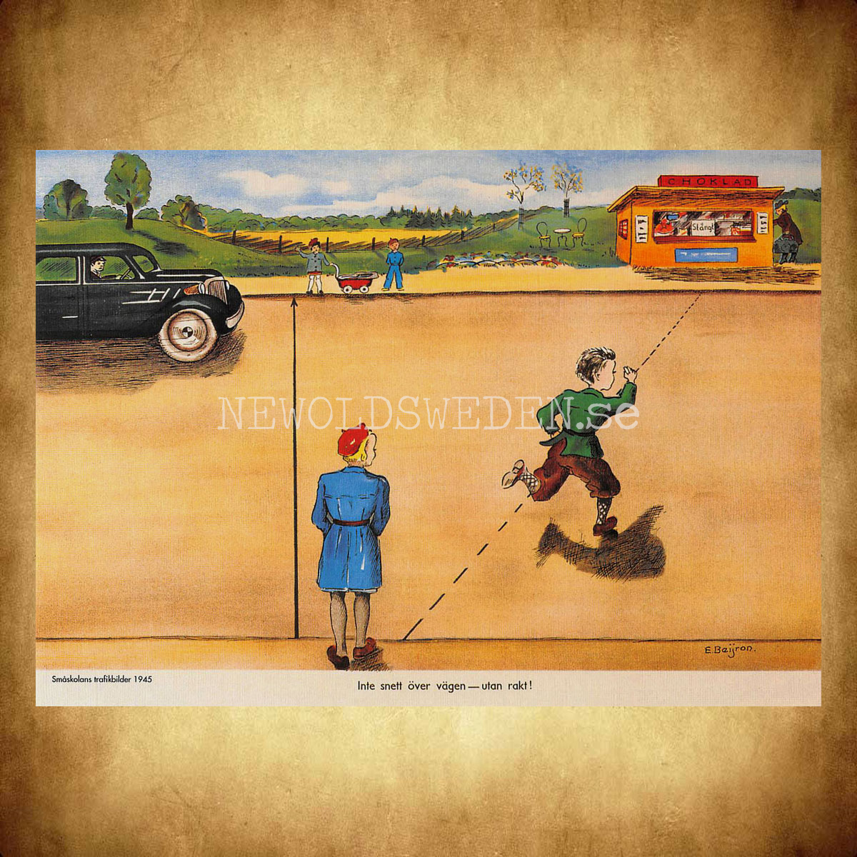 SKOLPLANSCH - Småskolans trafikbilder, 1945 - Vykort A5 - 2