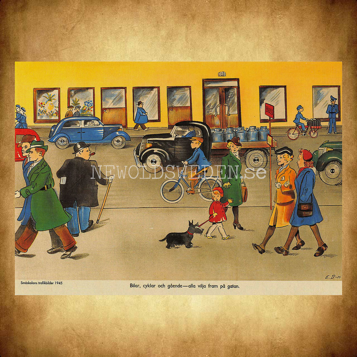SKOLPLANSCH - Småskolans trafikbilder, 1945 - Vykort A5 - 2