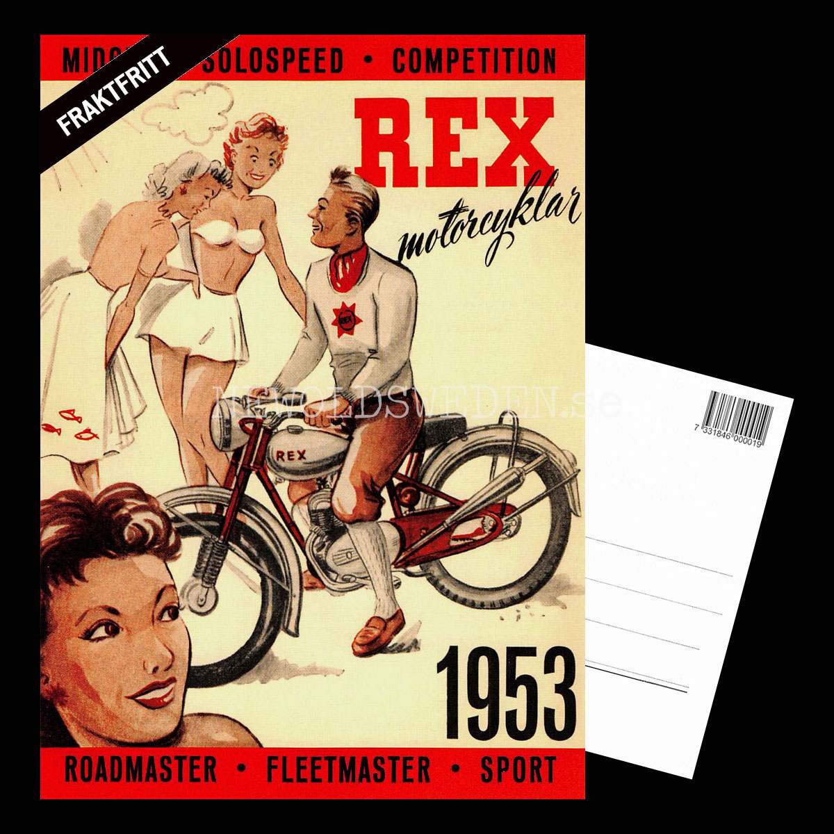 REX motorcyklar 1953 MIDGET SOLOSPEED ROADMASTER FLEETMASTER - Vykort A5 - 3