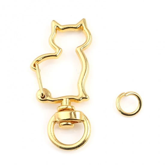 Stort lås / Nyckelring Guld, Katt