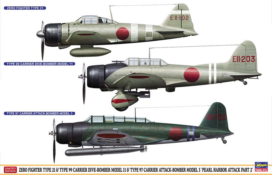 1/48 ZERO FIGHTER TYPE 21 & TYPE 99 CARRIER DIVE-BOMBER MODEL 11 & TYPE 97 CARRIER ATTACK-BOMBER MOD